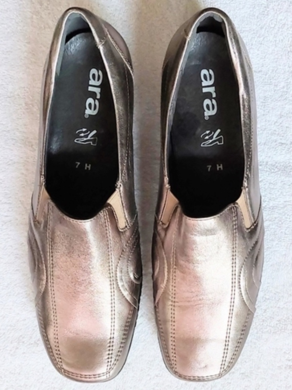 Ara Zurich WIDE-width metallic bronze leather slip-on loafers flats US9.5=UK7